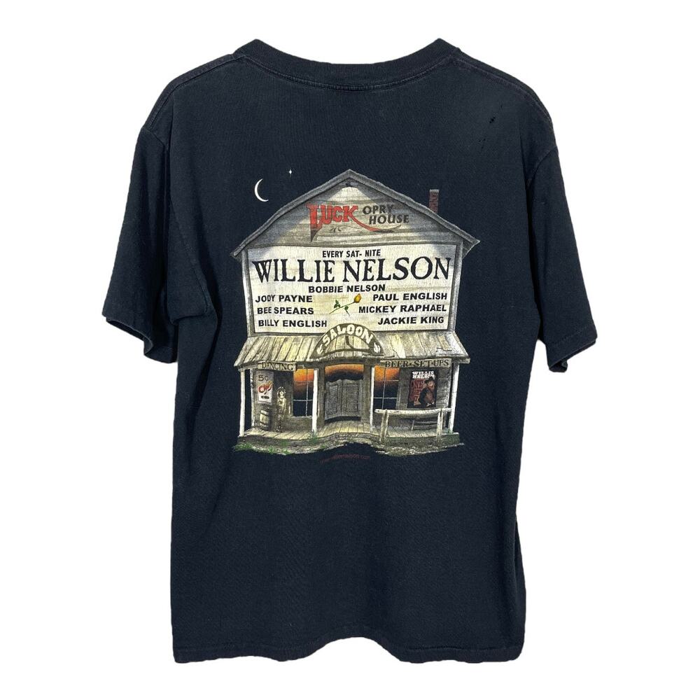 Vintage 90s Willie Nelson One Night Only Tee Large Black USA Made Holes Fade - Picture 2 of 5